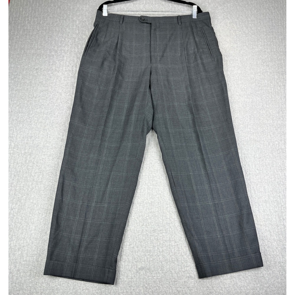 Vintage Ermenegildo Zegna Dress Pants Men 34X27 1/2 Grey Windowpane Wool Pleated